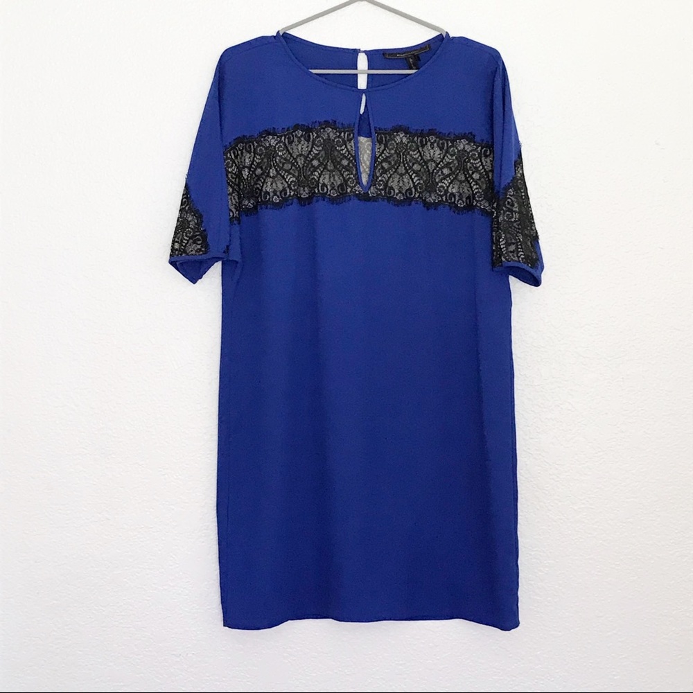 HENRIETTA Royal Blue Lace Trim Mini  Dress